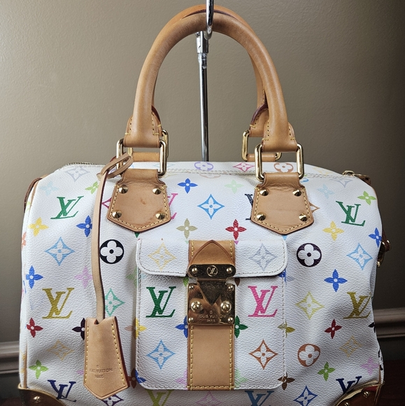 Auth Louis Vuitton Speedy 30 Multicolor White Satchel Handbag - Picture 1 of 16